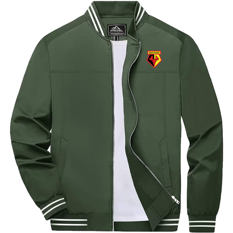 Men's Watford Soccer Lightweight Zip-Up Bomber Jacket  Ribbed Collar and Cuffs Outerwear